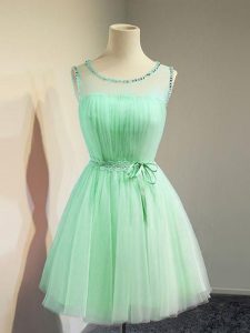 Great Apple Green Empire Scoop Sleeveless Tulle Knee Length Lace Up Belt Court Dresses for Sweet 16