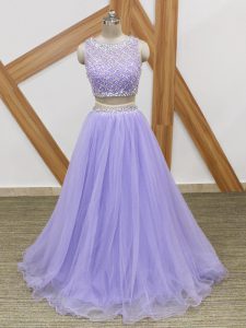 Cute Lavender Side Zipper Homecoming Dress Beading Sleeveless Floor Length