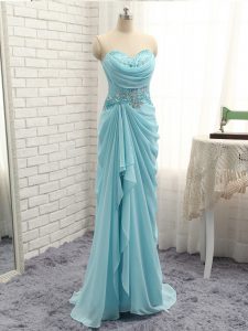 Cheap Floor Length Baby Blue Prom Dresses Sweetheart Sleeveless Zipper