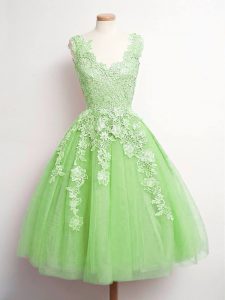 Sleeveless Knee Length Lace Lace Up Quinceanera Court of Honor Dress
