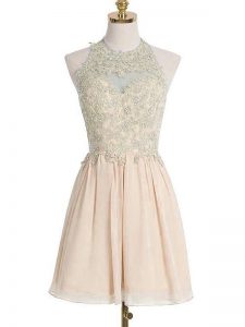 Fabulous Champagne Sleeveless Chiffon Lace Up Court Dresses for Sweet 16 for Prom and Party and Wedding Party