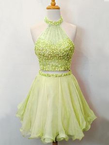 Free and Easy Yellow Green Sleeveless Organza Lace Up Quinceanera Court Dresses for Prom and Party and Wedding Party