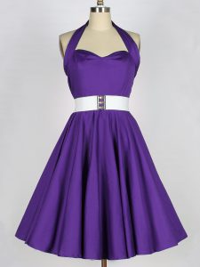 New Arrival Knee Length Purple Dama Dress for Quinceanera Halter Top Sleeveless Zipper