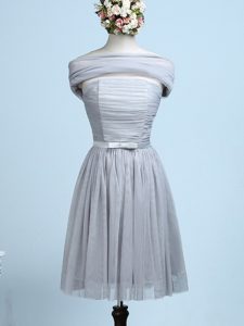 Suitable Sleeveless Mini Length Belt Side Zipper Quinceanera Court of Honor Dress with Grey
