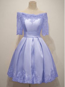 Custom Design Half Sleeves Lace Up Knee Length Lace Quinceanera Court of Honor Dress