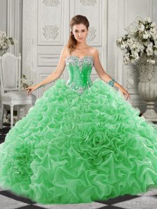 Classical Lace Up Vestidos de Quinceanera Green for Military Ball and Sweet 16 and Quinceanera with Beading and Ruffles Court Train