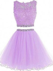 Charming Tulle Sleeveless Mini Length Prom Evening Gown and Beading and Lace and Appliques