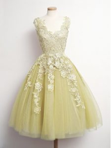 Captivating Sleeveless Lace Up Knee Length Appliques Quinceanera Court of Honor Dress