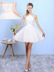 Delicate White Sleeveless Chiffon Lace Up Vestidos de Damas for Beach and Wedding Party