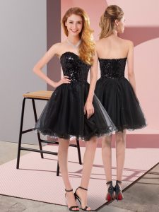 Black Sleeveless Mini Length Sequins Zipper Prom Dresses