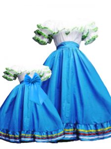 Baby Blue Lace Up Vestidos de Quinceanera Ruffled Layers Sleeveless Floor Length