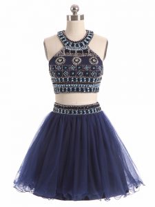 Scoop Sleeveless Zipper Homecoming Dress Navy Blue Tulle