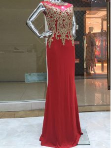 Sleeveless Chiffon Floor Length Zipper Prom Dresses in Red with Beading and Appliques