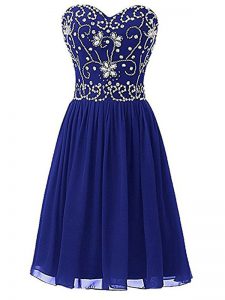 Fantastic Sleeveless Chiffon Knee Length Zipper in Royal Blue with Beading