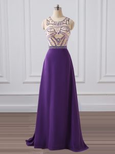 Nice Column/Sheath Sleeveless Purple Prom Evening Gown Brush Train Zipper