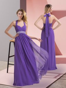 Admirable Halter Top Sleeveless Side Zipper Prom Evening Gown Purple Chiffon
