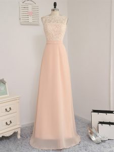 Hot Sale Empire Quinceanera Dama Dress Peach Bateau Chiffon Sleeveless Floor Length Backless