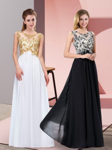 Free and Easy White Zipper Scoop Appliques Evening Dress Chiffon Sleeveless