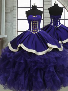 Classical Purple Sleeveless Floor Length Ruffles Lace Up 15th Birthday Dress