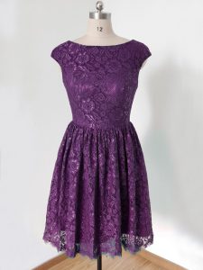 Lace Scoop Sleeveless Lace Up Lace Damas Dress in Dark Purple