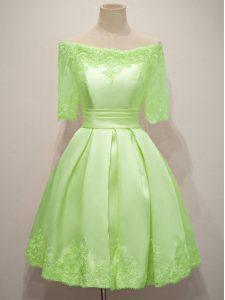 Yellow Green Lace Up Off The Shoulder Lace Damas Dress Taffeta Half Sleeves