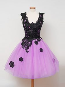 Fabulous Appliques Quinceanera Court of Honor Dress Lilac Zipper Sleeveless Knee Length