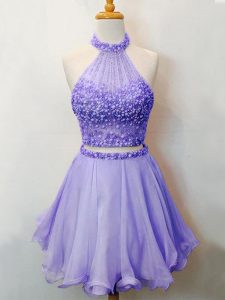Knee Length Lavender Dama Dress Organza Sleeveless Beading