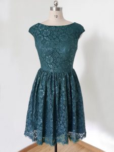 Noble Lace Damas Dress Teal Lace Up Cap Sleeves Knee Length