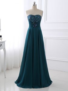 Teal Sleeveless Chiffon Zipper Prom Party Dress for Prom and Military Ball and Beach