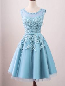 Pretty Lace Dama Dress for Quinceanera Aqua Blue Zipper Sleeveless Knee Length