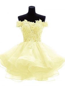 Customized Beading and Lace and Appliques and Ruffles Prom Dresses Light Yellow Zipper Sleeveless Mini Length