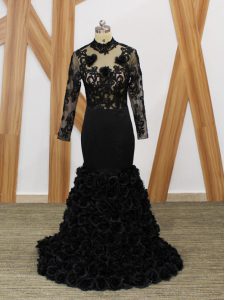 Mermaid Long Sleeves Black Dress for Prom Brush Train Backless
