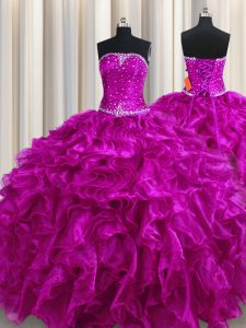 Sleeveless Lace Up Floor Length Beading and Ruffles Sweet 16 Dresses