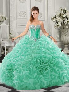 Sweet Apple Green Sweetheart Lace Up Beading and Ruffles Quince Ball Gowns Court Train Sleeveless
