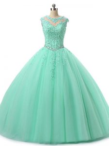 Apple Green Scoop Lace Up Beading and Lace Quinceanera Dresses Sleeveless