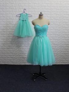 Mini Length A-line Sleeveless Aqua Blue Homecoming Dress Lace Up