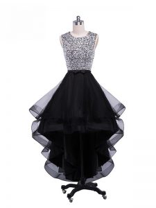 Beautiful Tulle Sleeveless High Low Homecoming Dress and Beading and Ruffles