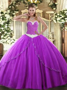 Colorful Purple Sweetheart Neckline Appliques Quinceanera Gowns Sleeveless Lace Up