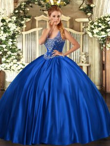 Sleeveless Floor Length Beading Lace Up Sweet 16 Dresses with Royal Blue