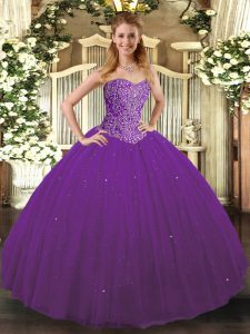 Pretty Sleeveless Lace Up Floor Length Beading Quinceanera Dresses