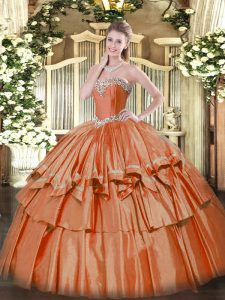 Sleeveless Organza Floor Length Lace Up Sweet 16 Quinceanera Dress in Rust Red with Beading and Ruffled Layers