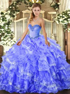 Beading and Ruffled Layers Quinceanera Dresses Blue Lace Up Sleeveless Floor Length