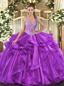 Fashionable Sleeveless Lace Up Floor Length Beading and Ruffles Quinceanera Gowns