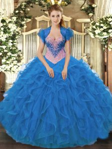 Sumptuous Floor Length Ball Gowns Sleeveless Blue Sweet 16 Dresses Lace Up