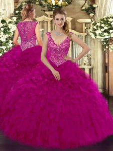 Smart Sleeveless Zipper Floor Length Beading and Ruffles Quinceanera Gowns