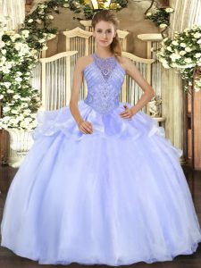 Top Selling Floor Length Lace Up 15th Birthday Dress Blue for Military Ball and Sweet 16 and Quinceanera with Beading