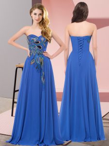 Sleeveless Embroidery Lace Up Prom Gown