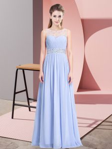 Lavender Chiffon Lace Up Prom Dress Sleeveless Floor Length Beading