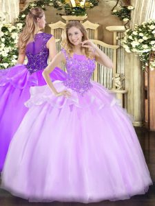 Excellent Lilac Zipper Vestidos de Quinceanera Beading Sleeveless Floor Length