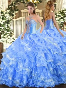 Extravagant Baby Blue Sweetheart Neckline Beading and Ruffled Layers Quinceanera Dress Sleeveless Lace Up